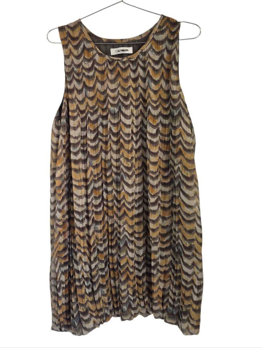 MaxMara Mini Chiffon Silk Dress Size Medium Sleeveless Brown Tan Pleated